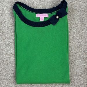 Lilly Pulitzer Green and Navy Knit Silk & Cotton Short Sleeve Sweater Size M